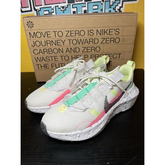 Nike Women Running Shoes Sz 7 Crater Impact Summit White Black Neon Green Pink - Picture 1 of 8